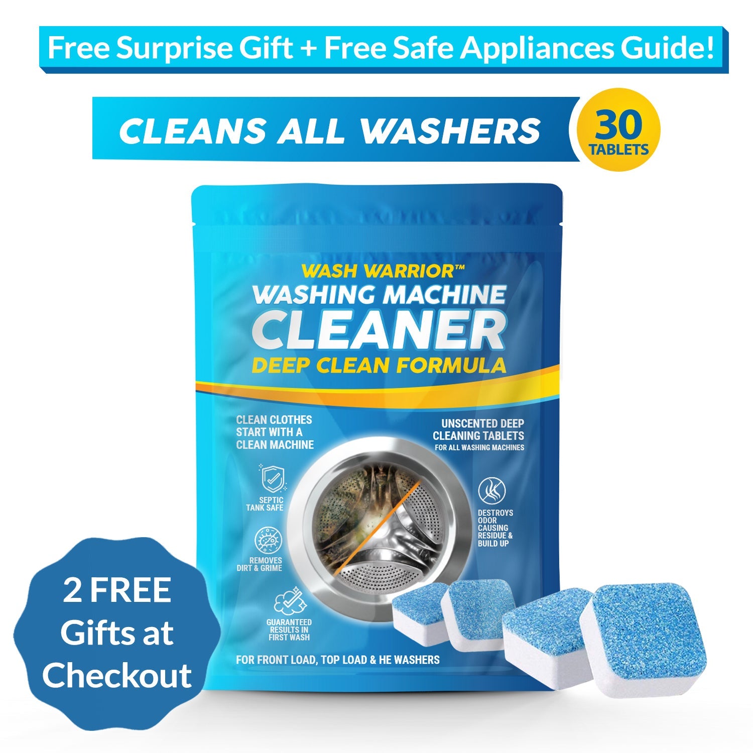  WASH WIZARD - Washing Machine Cleaner - White 6 Tablets, Cleans Front  Load and Top Load Washers Including HE, Safe For all Washer Components and  Septic Tanks : Health & Household